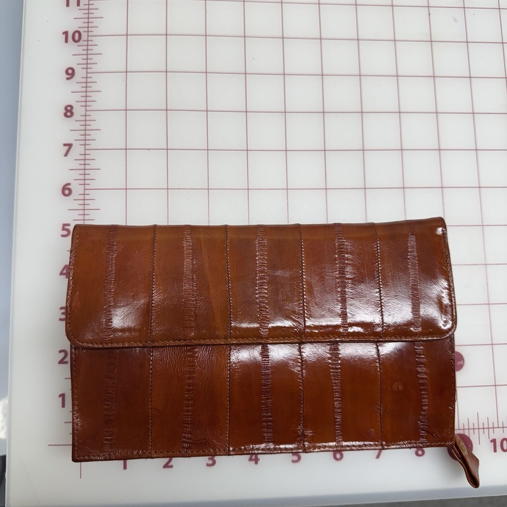 New VTG Brown Eel Skin Organizer Wallet To Crossbody Mini Purse Lee Sands 8.5 X5 - Picture 7 of 8
